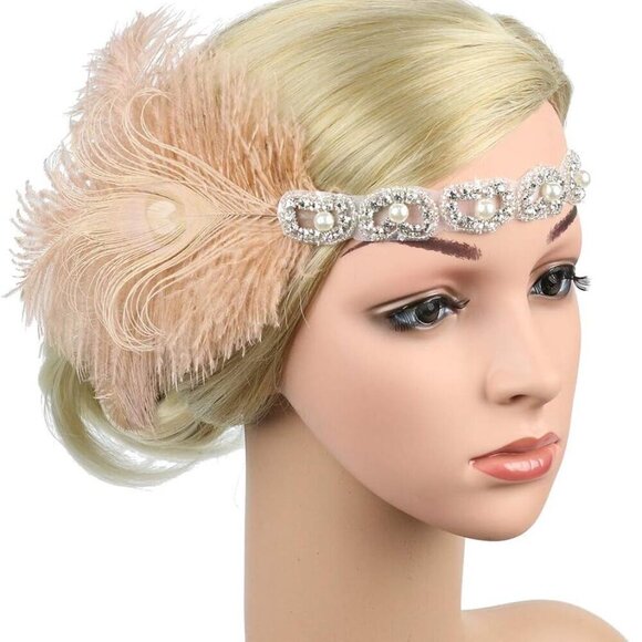 Vintage Flapper Headband Art Deco 1920s Gatsby Feather Crystal Accessory main image 5